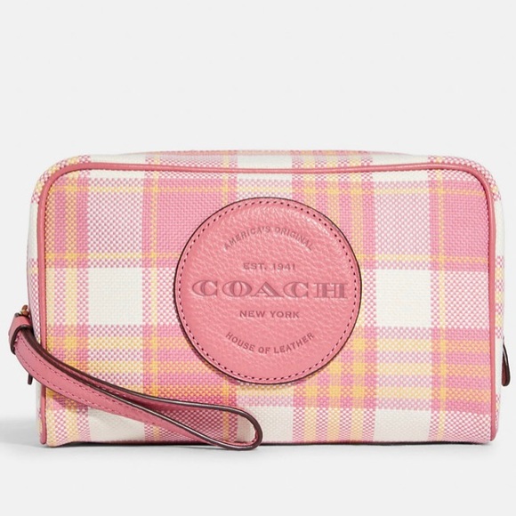 Coach Dempsey Boxy cosmetic 20 with Garden plaid print with Coach patch. - Picture 2 of 5